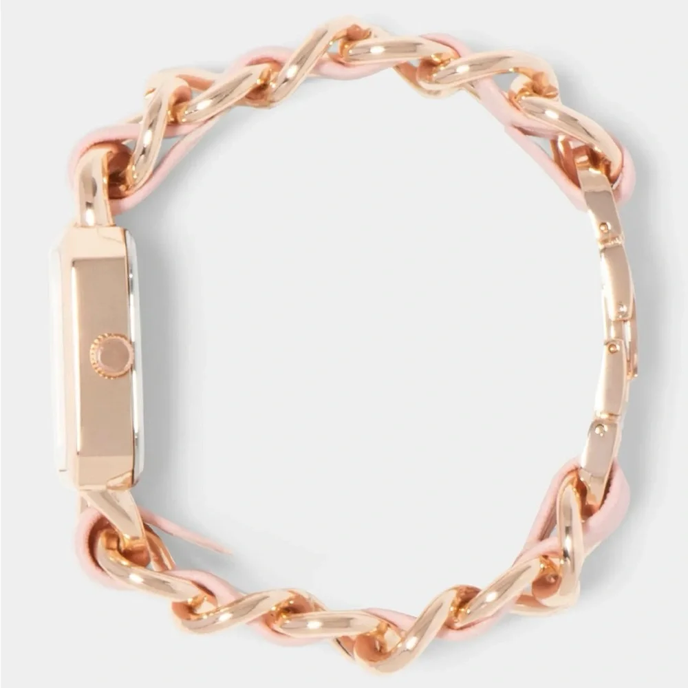 NWT bebe BABY PINK STRAP AND ROSEGOLD METAL CHAIN LINK BRACELET WATCH - Picture 4 of 12